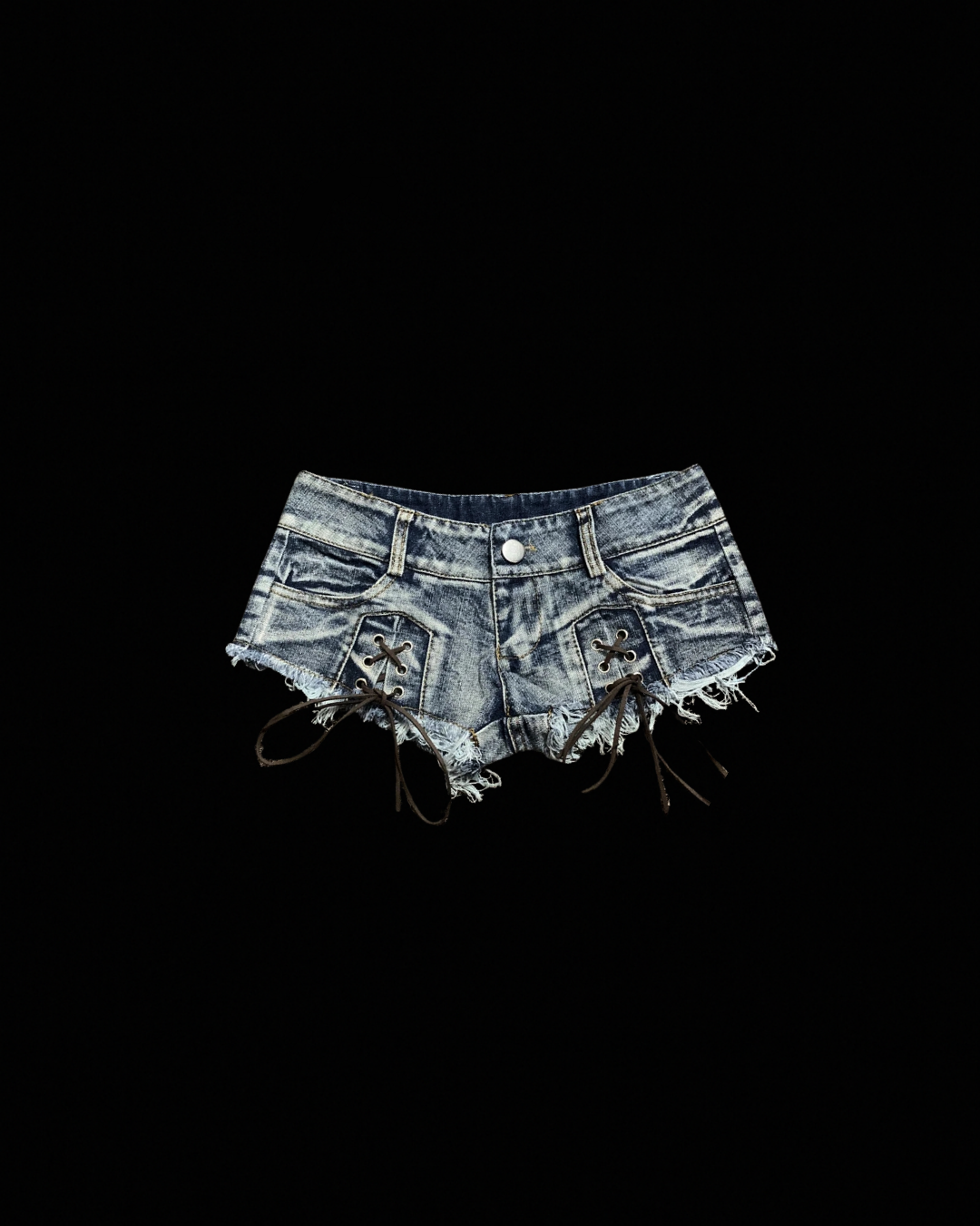 'LACED' MICRO DENIM SHORTS